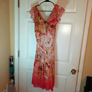Chris Mclaughlin dress floral sz. 14 W flutter sleeve with tie belt